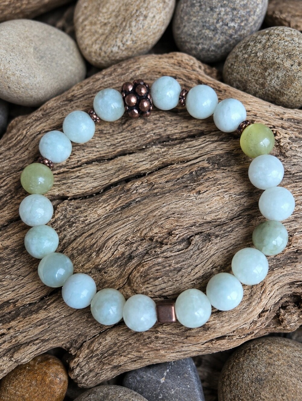 Green New Jade Beads Stretch Bracelet - Hand Crafted